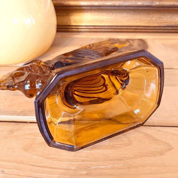 Vintage L.E. Smith Amber Roaster Heavy Glass Book End - Picture 4 of 6